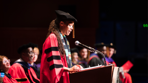 Student speaking at graduation