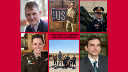 collage of six military men some in uniform and some in suits