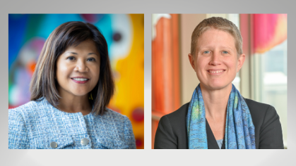 two women in photos side by side smiling