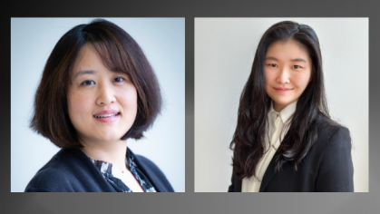 two women in business suits smiling in separate photos squares
