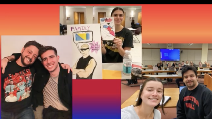 three separate photo overlapping squares of smiling people