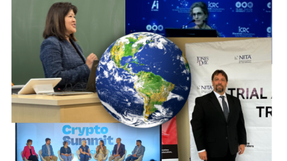 earth in the middle of four separate photos of men and women 