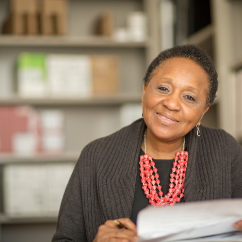a woman smiling