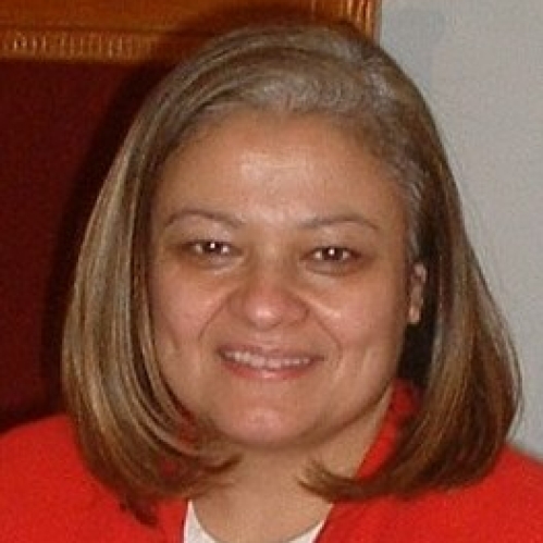 a woman smiling
