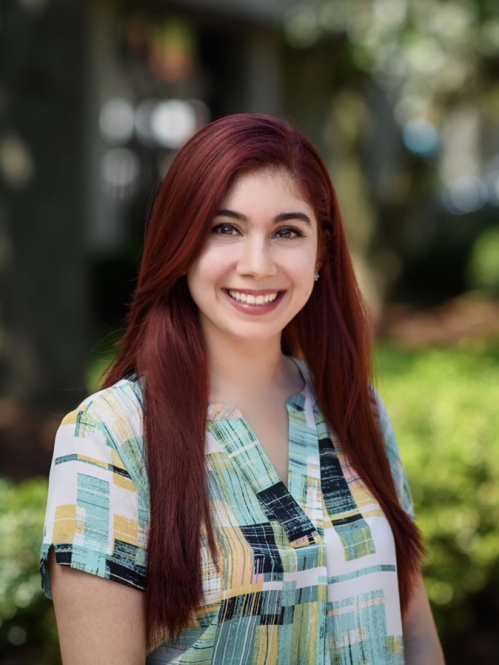 a woman smiling
