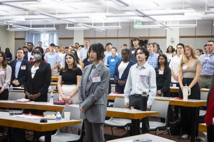 people standing in classroom
