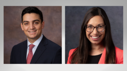 side by side images of a man and a woman posing for a photograph