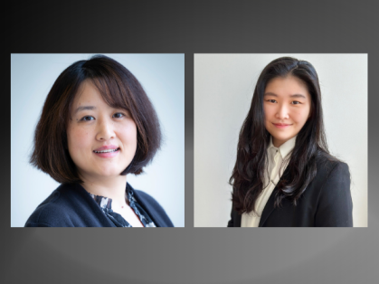 two women in business suits smiling in separate photos squares