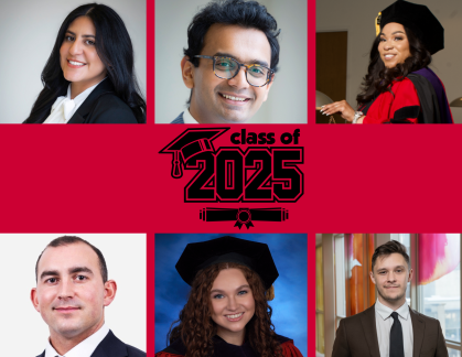 six separate photos of men and women smiling with 'class of 2025' text in the middle