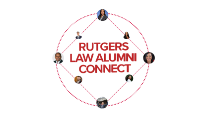 triangle inside circle with peoples faces at the corners and text in the middle