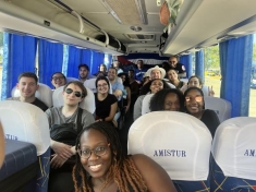 photograph of people on a bus
