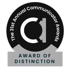 black, white and gray logo of the Communicator Awards - Award of Distinction