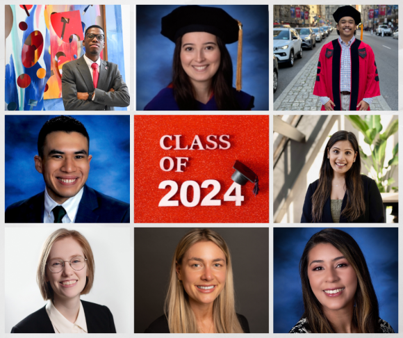 men and women smiling in collage with 'Class of 2024' image in the middle