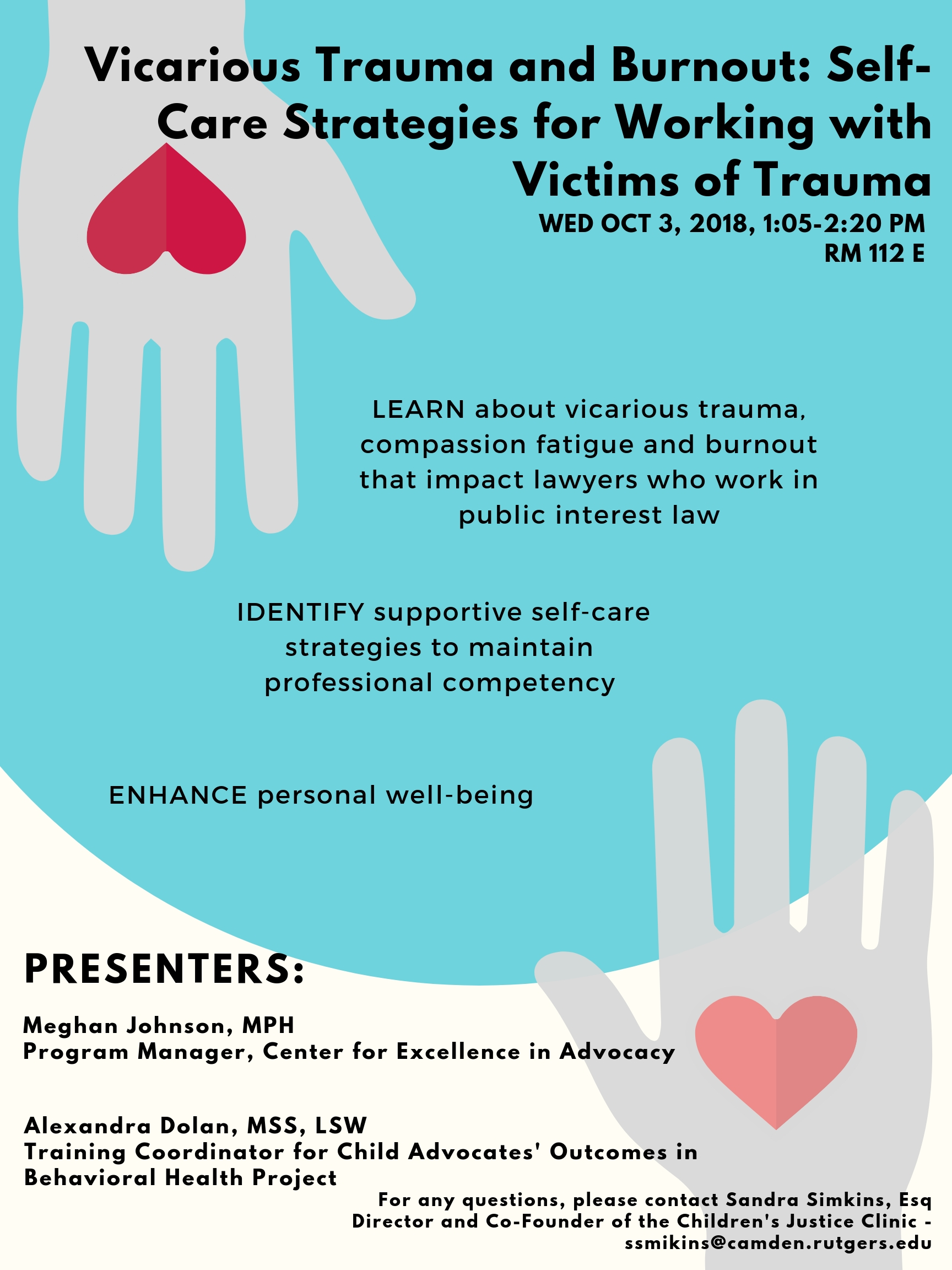 Vicarious Trauma and Burnout: Self-Care Strategies for Working flyer detailing the information on this event page.